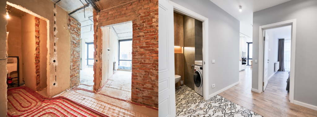 En esta foto se muestra un antes y despues de una obra. Materiales de construcción en Benidorm