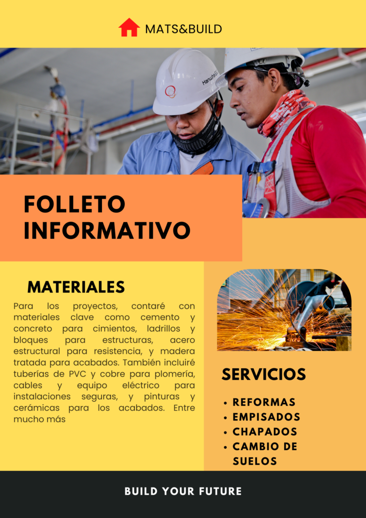 Es un folleto informativo sobe mi empresa el cual es amarillo naranja